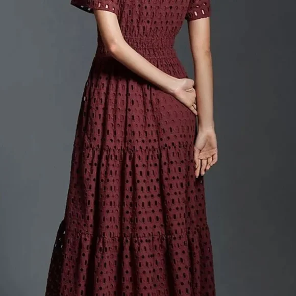 Anthropologie The Somerset Maxi Dress Eyelet Edition Tiered Smocked Waist - Picture 6 of 8